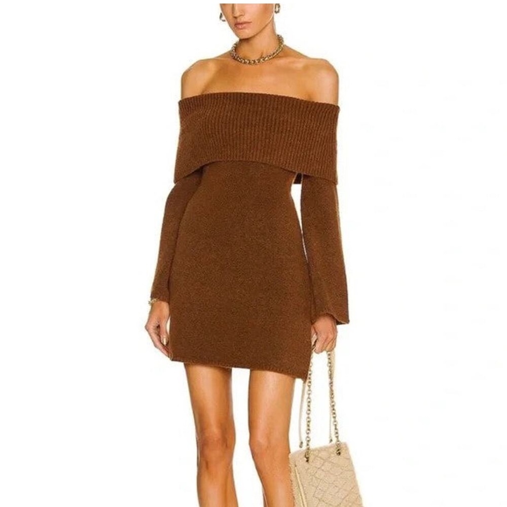 Cult Gaia knit off-Shoulder Brown sweater Dress